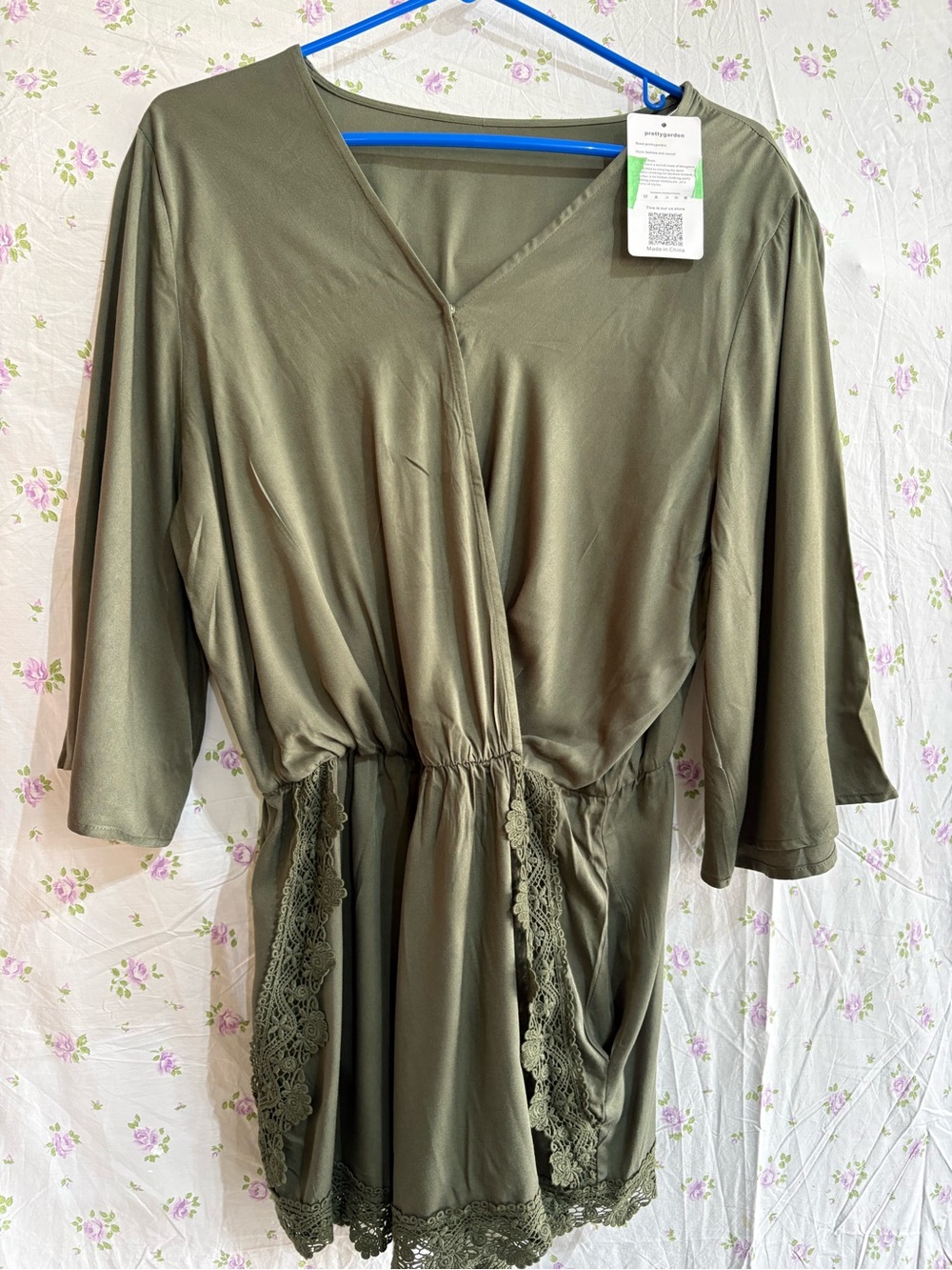 Olive Green Lace-Trim Wrap Romper - Women Intimates & Sleepwear